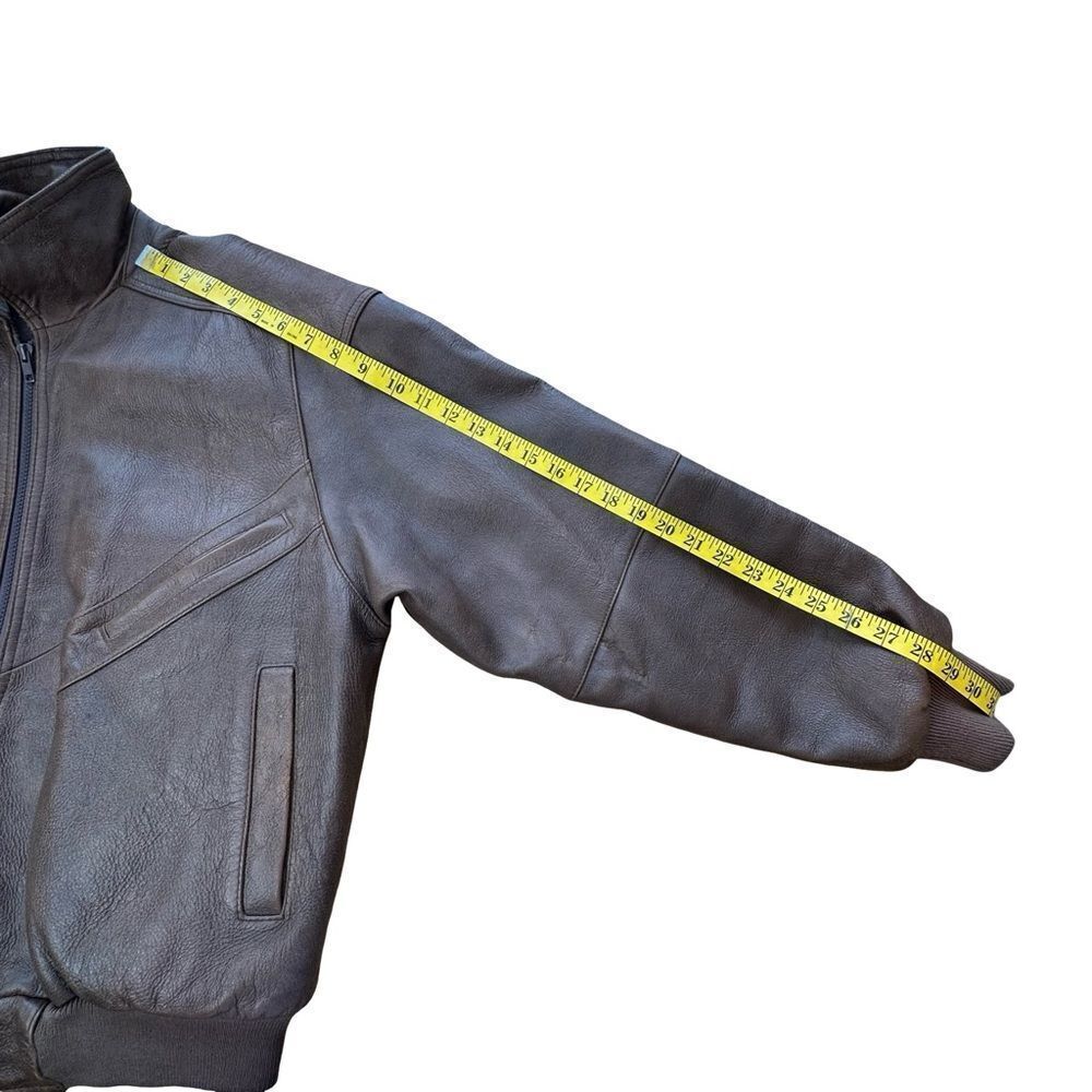 PHILIPPE MONET Vintage Brown Leather Zip Front Bomber Jacket Size 42 - Picture 10 of 16